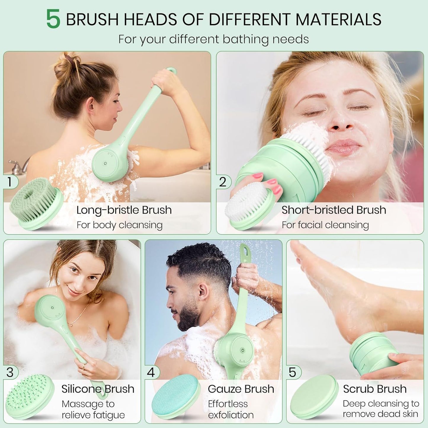5-in-1 Electric Body & Back Shower Brush