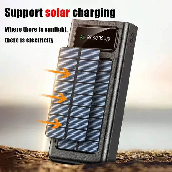 Solar Power Bank 20000mAh – Multi-Cable, Fast Charging with LED Display