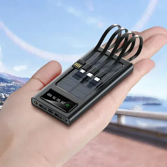 Solar Power Bank 20000mAh – Multi-Cable, Fast Charging with LED Display