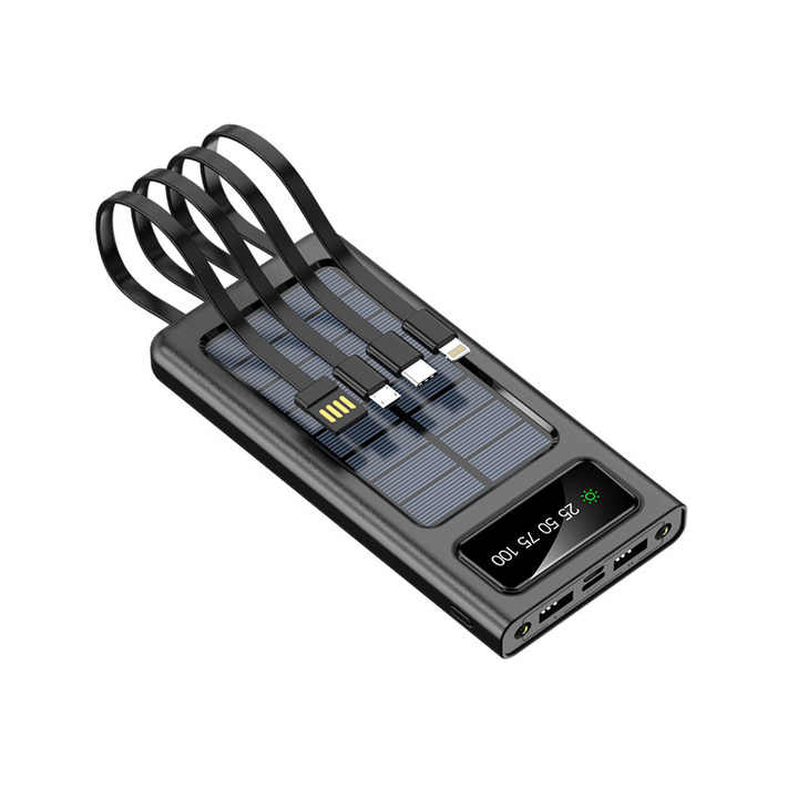 Solar Power Bank 20000mAh – Multi-Cable, Fast Charging with LED Display