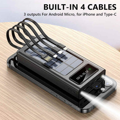 Solar Power Bank 20000mAh – Multi-Cable, Fast Charging with LED Display
